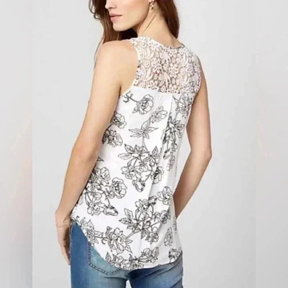 Le Chateau White  Brown Floral Sleeveless Lace Top Size Medium